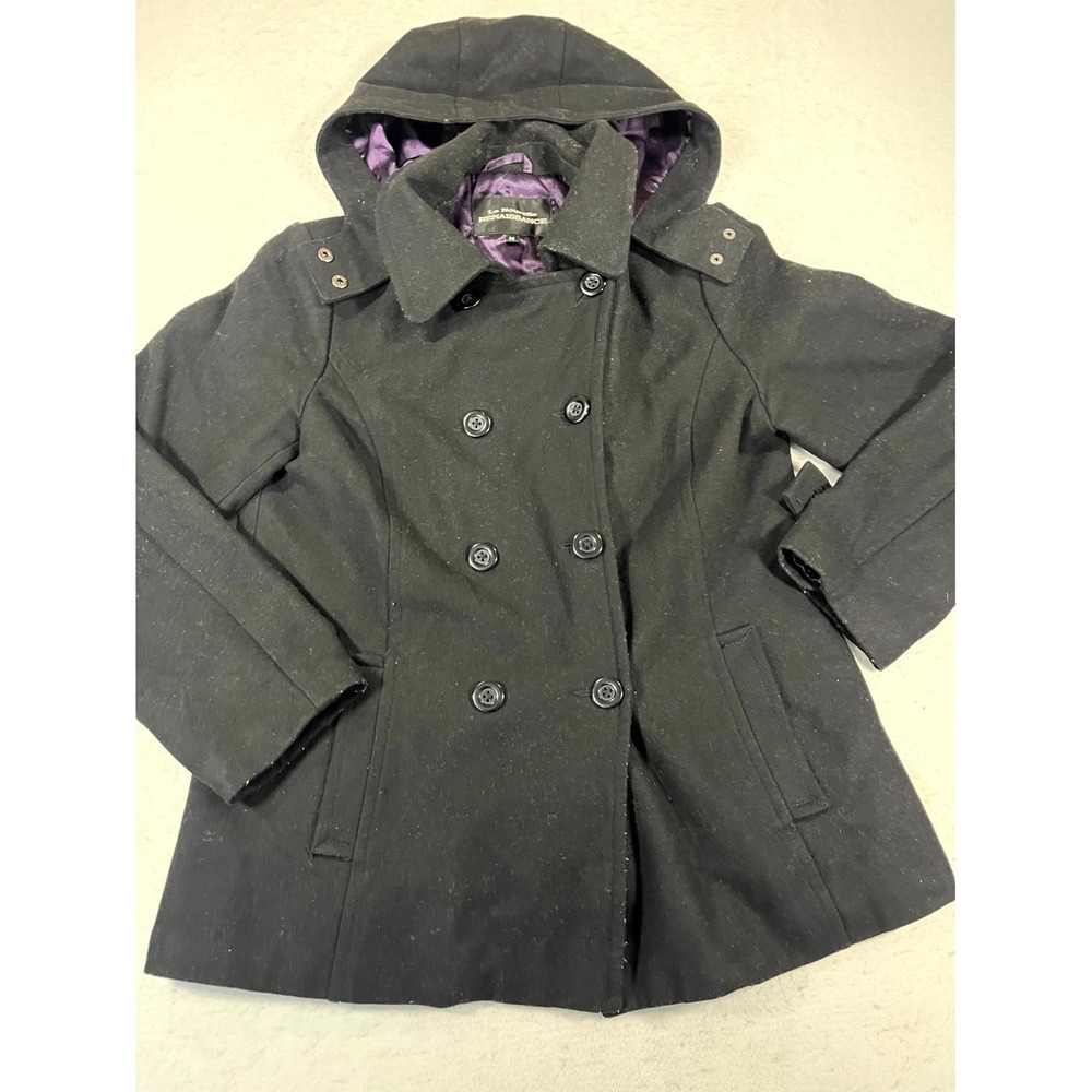 La Nouvelle Renaissance Jacket Womens Medium Black Wool Hooded Lined Full Zip